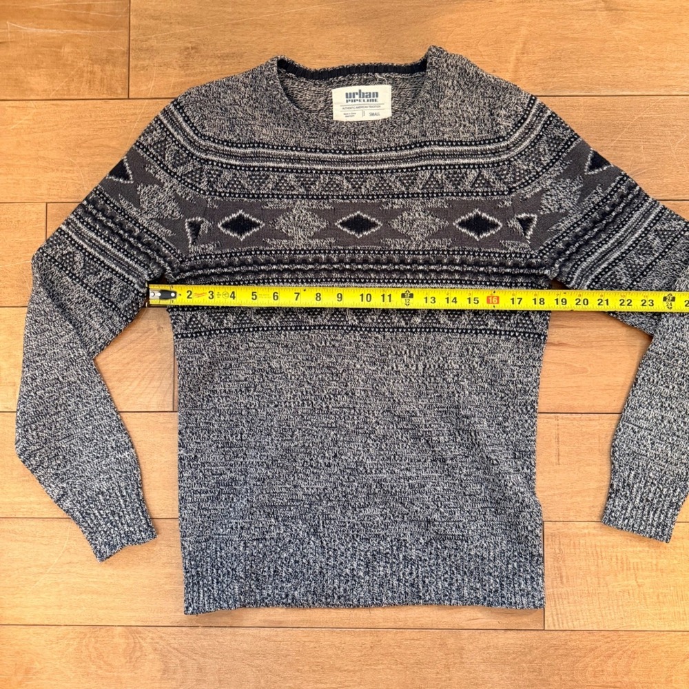 Urban Pipeline Mens Small Grey Geometric Fair Isle Knit Crewneck Sweater - Picture 3 of 5